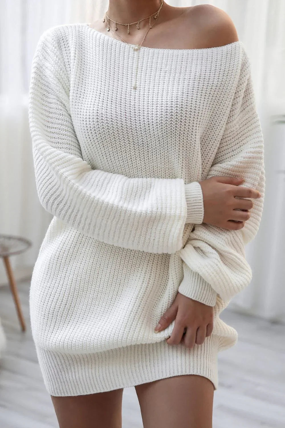 Slouchy Ribbed Knit Sweater Dress - View 6 | TEVQA