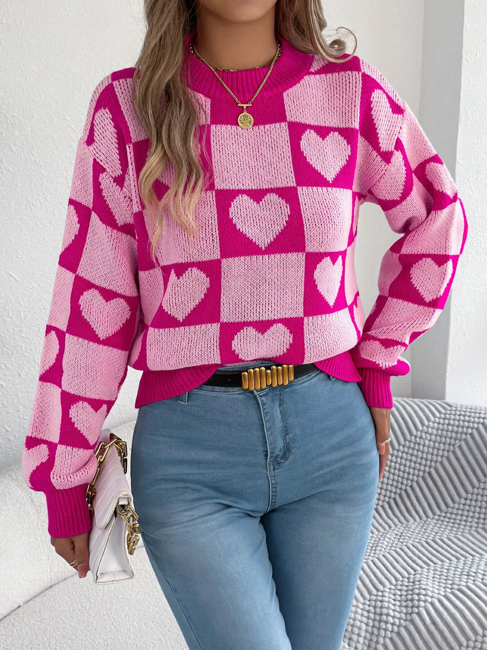 Heart Checkerboard Sweater - View 11 | TEVQA