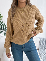 White Pointelle Knit Sweater - TEVQA