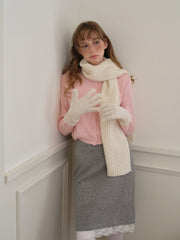 Wool Blend Textured Knit Scarf