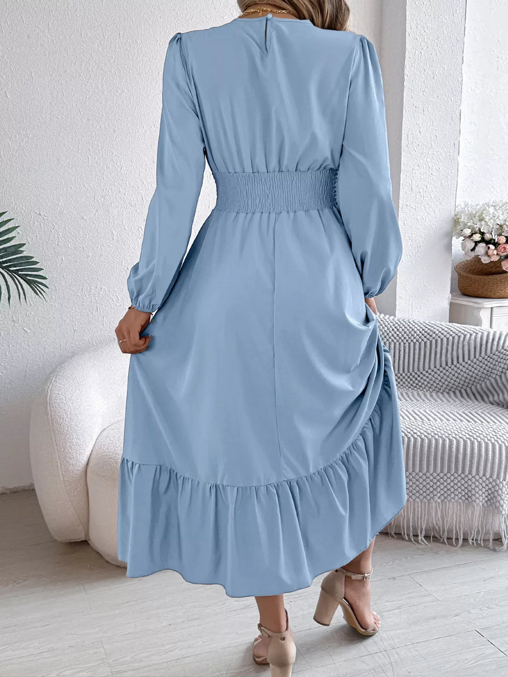 Emerald Green Ruffle Smocked Waist Maxi Dress - View 25 | TEVQA