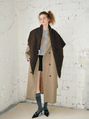 Oversized Marled Knit Triangle Shawl Dark Brown