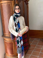 Vintage Argyle Diamond Check Skinny Scarf - TEVQA