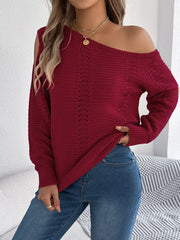 White Hollow Out Cold Shoulder Knit Sweater - TEVQA
