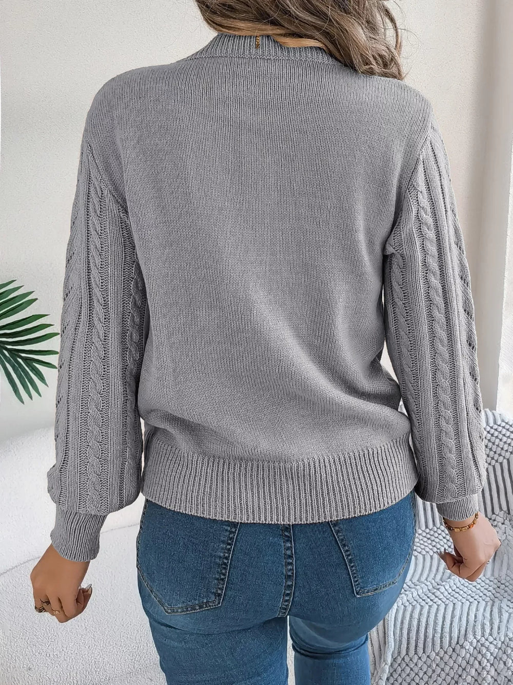 Women's Rust Cable Knit Sweater - TEVQA