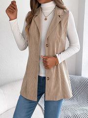 Beige Corduroy Button Down Vest - TEVQA