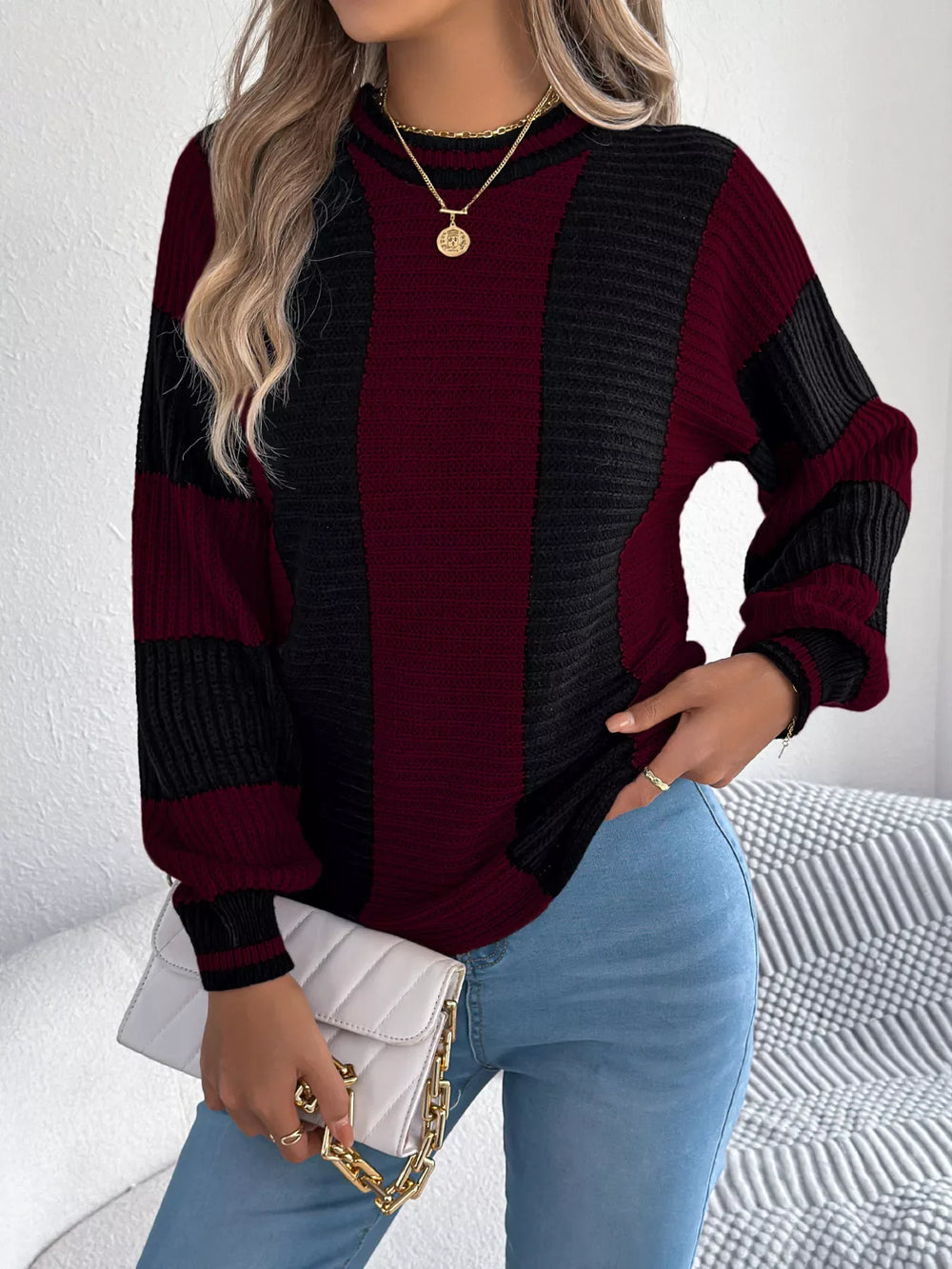 Vertical Stripe Knit Sweater - View 10 | TEVQA
