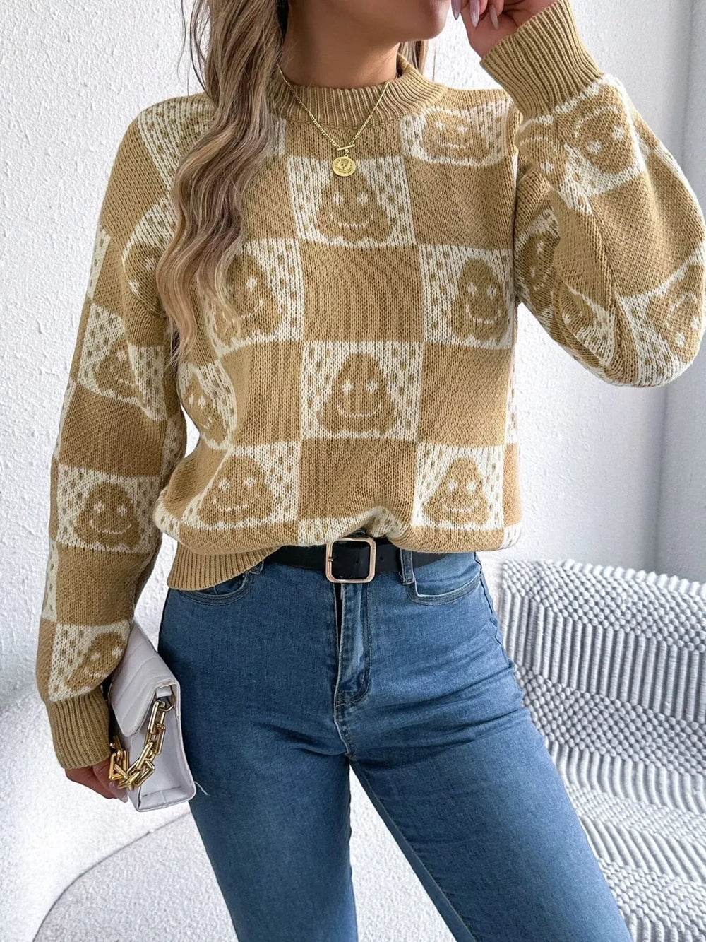 Ghost Checkered Knit Sweater - View 7 | TEVQA