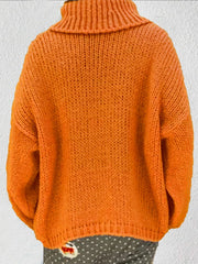 Vibrant Orange Chunky Knit Turtleneck Sweater - TEVQA
