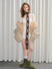 Retro Diamond Skinny Scarf Hand-Threaded Brown