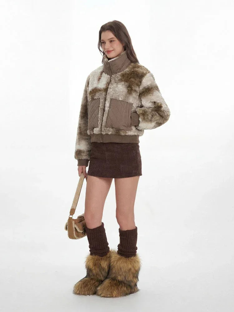 Abstract Camo Sherpa Fleece Jacket - TEVQA