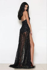 Side Split Sequin Party Maxi Dress - TEVQA