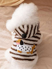 Blue Red Striped Fleece Dog Hoodie Dachshund Patch