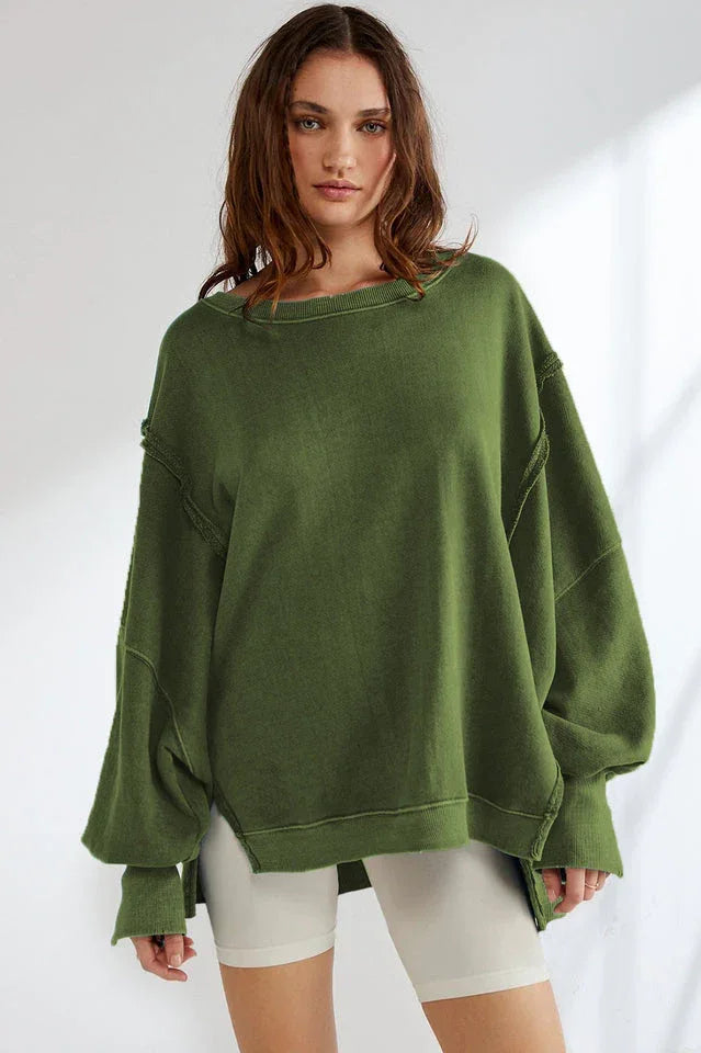 Oversized Contrast Trim Sweatshirt - View 31 | TEVQA