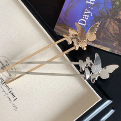 Long Butterfly Metal Hair Fork - 5.9" French Bun Pin
