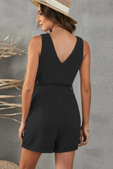Front Tie Knot Solid Romper - TEVQA
