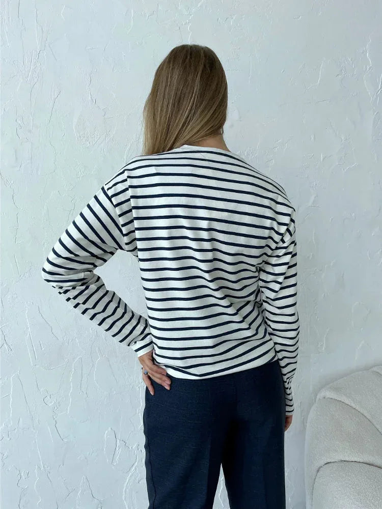Classic Striped Long Sleeve T-Shirt - View 10 | TEVQA
