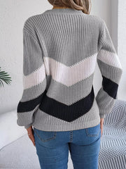 Women's Color Block Chevron Knit Sweater - TEVQA