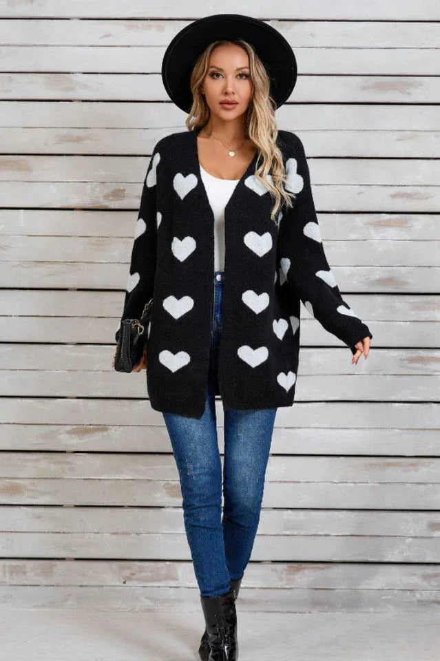 Heart Print Knit Cardigan - View 12 | TEVQA