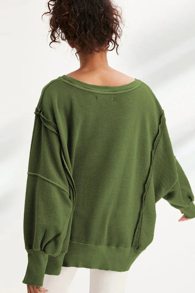 Oversized Contrast Trim Sweatshirt - View 32 | TEVQA