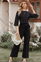 Belted Wide Leg Jumpsuit - View 13 | TEVQA