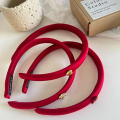 Slim Red Satin Headband with Charm Accent - TEVQA