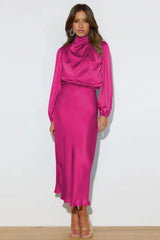High Neck Satin Midi Dress - View 12 | TEVQA