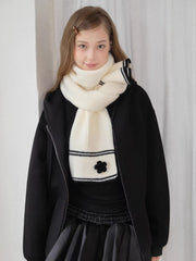 Soft Floral Striped Thick Knit Scarf