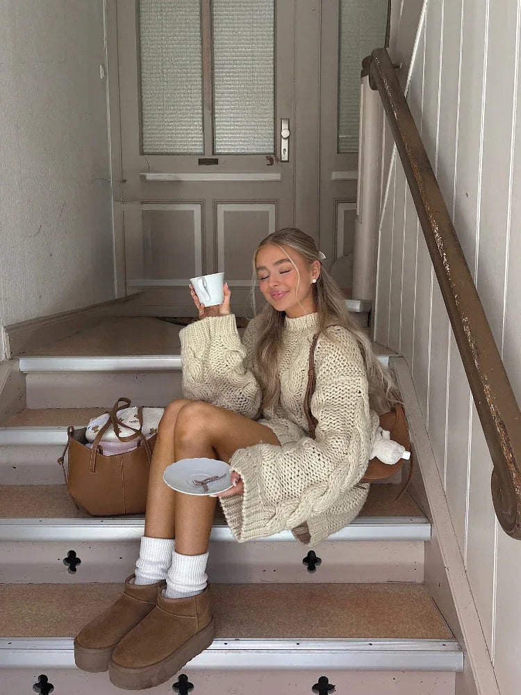 Dreamy Pink Chunky Cable Knit Sweater - TEVQA