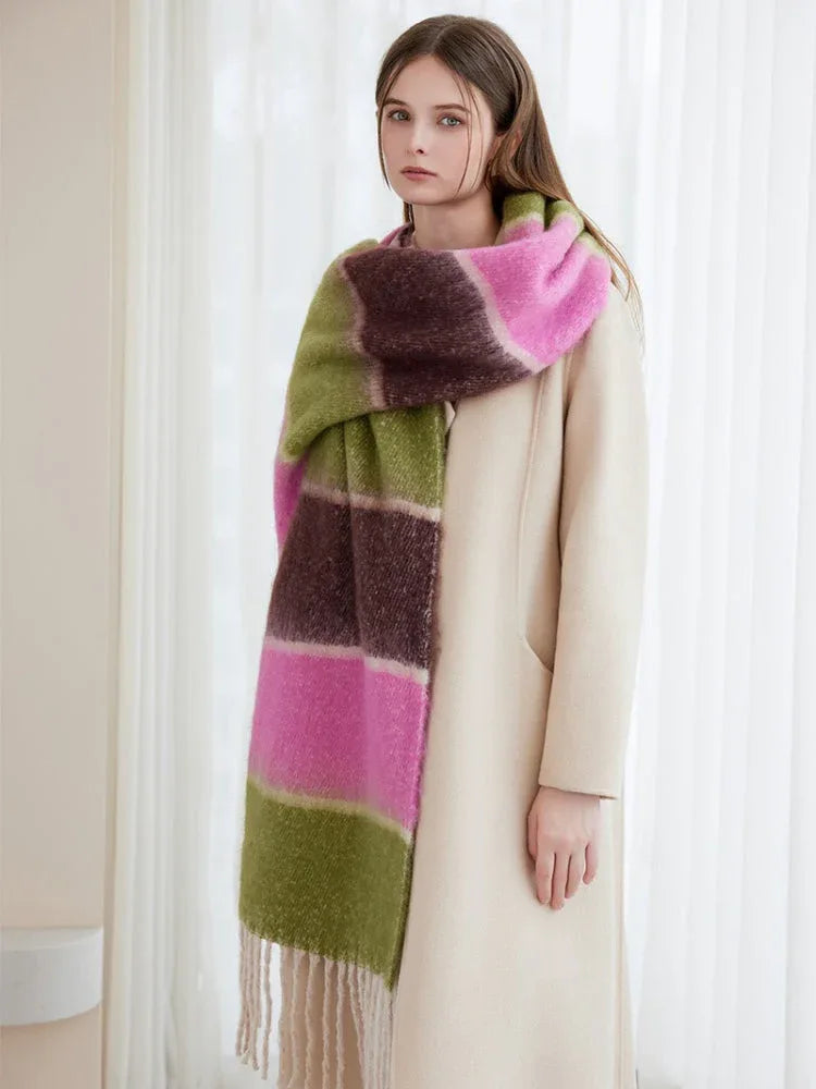 Oversized Striped Knit Scarf - View 9 | TEVQA