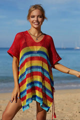 Rainbow Stripe Openwork Slit Cover Up - View 19 | TEVQA
