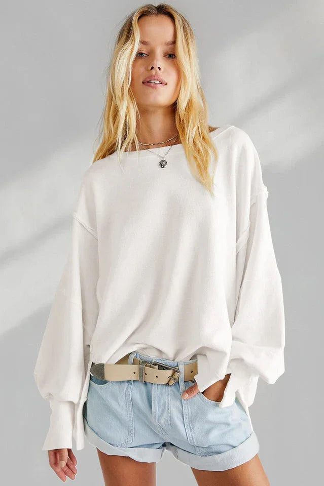 Oversized Contrast Trim Sweatshirt - View 33 | TEVQA
