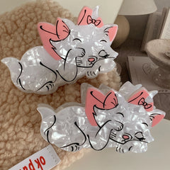 3.5 Inch Parisian Kitten Acetate Hair Claw - White & Pink Bow Design