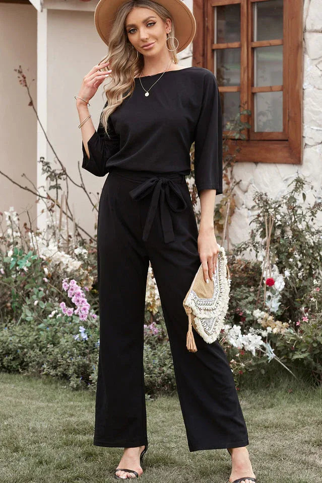 Belted Wide Leg Jumpsuit - View 14 | TEVQA