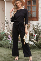 Belted Wide Leg Jumpsuit - View 14 | TEVQA