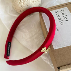 Slim Red Satin Headband with Charm Accent - TEVQA