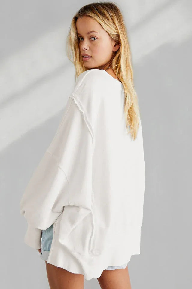 Oversized Contrast Trim Sweatshirt - View 34 | TEVQA