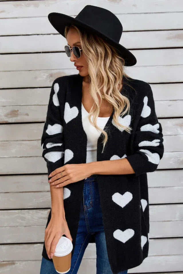 Heart Print Knit Cardigan - View 11 | TEVQA