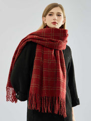 Textured Boucle Plaid Scarf Red