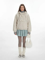 Cream Teddy Fleece Toggle Coat - TEVQA