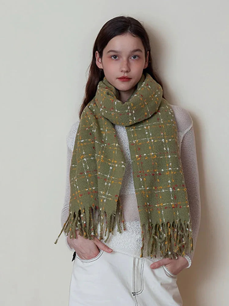 Confetti knit scarf with textured grid pattern and fringed hem - View 9 | TEVQA