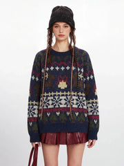 Vintage Navy Fair Isle Holiday Sweater - TEVQA