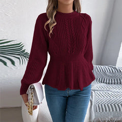 White Cable Knit Peplum Sweater - TEVQA