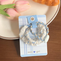 Mini hair scrunchie set with blue and white patterns and charms - View 9 | TEVQA