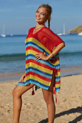 Rainbow Stripe Openwork Slit Cover Up - View 23 | TEVQA