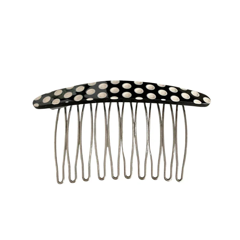 Black and white polka dot hair comb