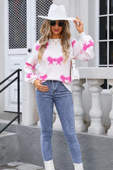 Red Bow Pattern Knit Sweater - View 15 | TEVQA