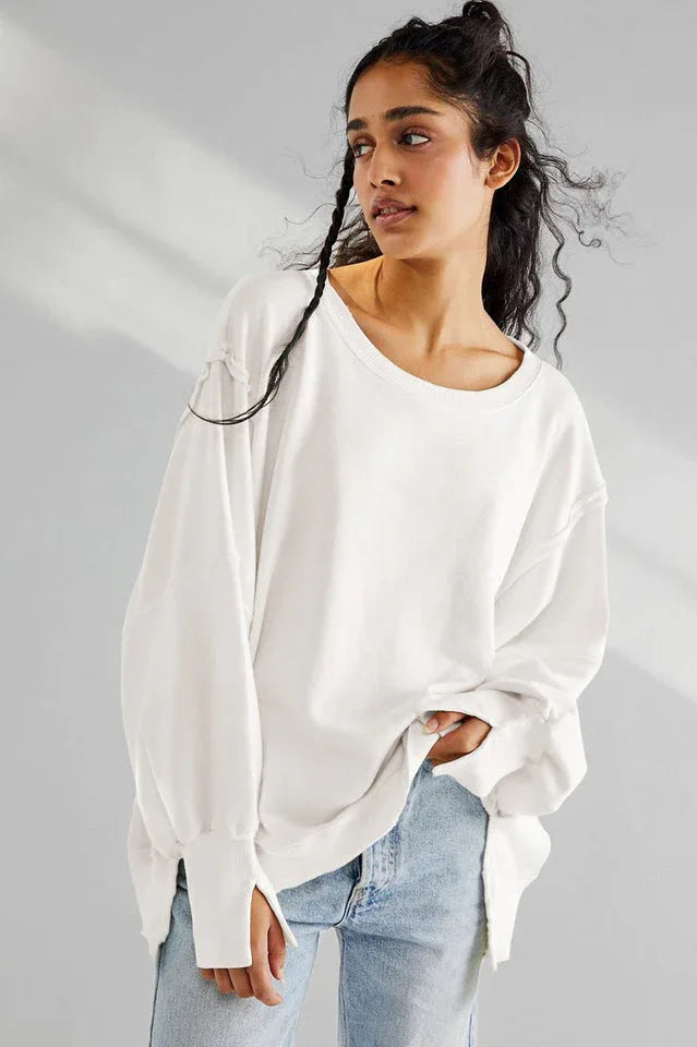 Oversized Contrast Trim Sweatshirt - View 35 | TEVQA