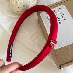 Slim Red Satin Headband with Charm Accent - TEVQA