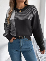 Modern Geometric Khaki Knit Sweater - TEVQA